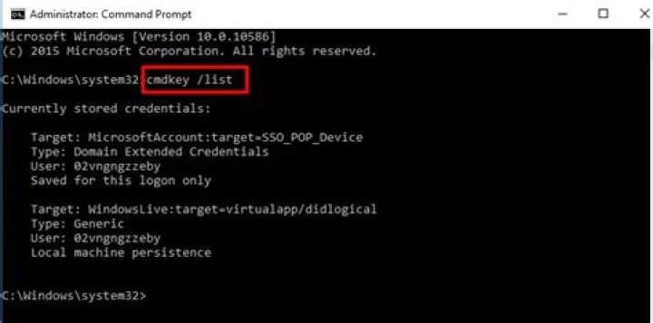 cmdkey /list; cmdkey /delete:Target