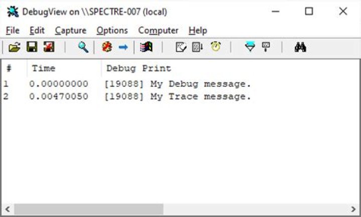 DebugView of debug output