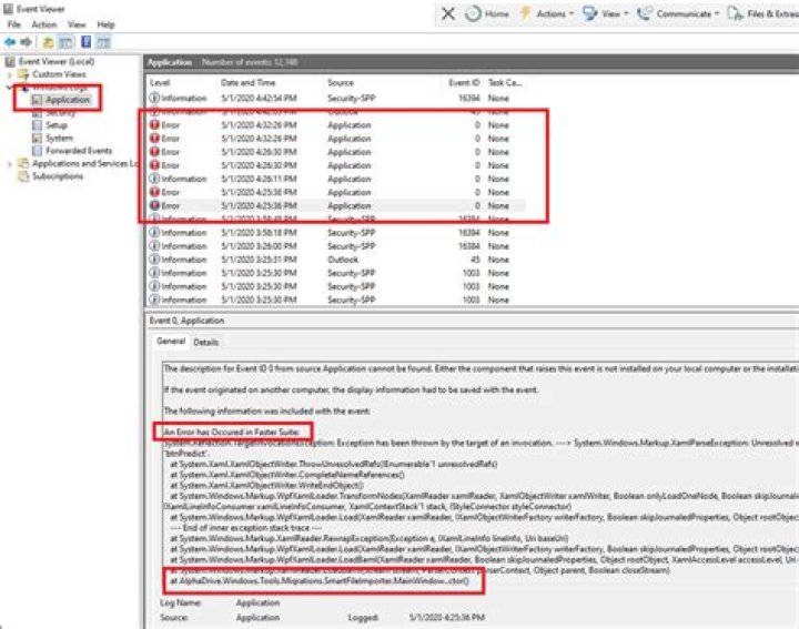 event viewer provided error details