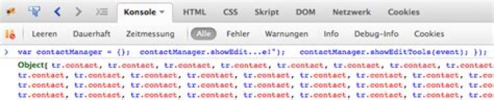 Firebug console screenshot after code execution