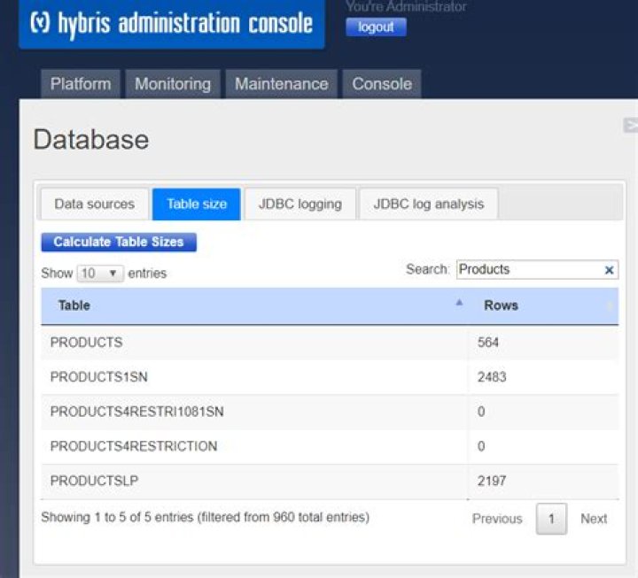 hybris console screen