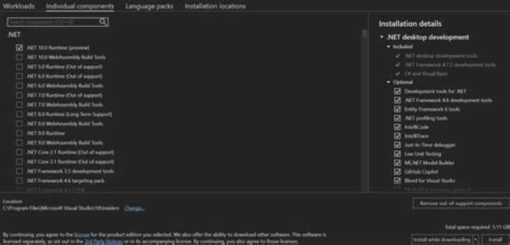 individual components tab