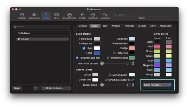 iTerm2 Color Preferences Screenshot Mac