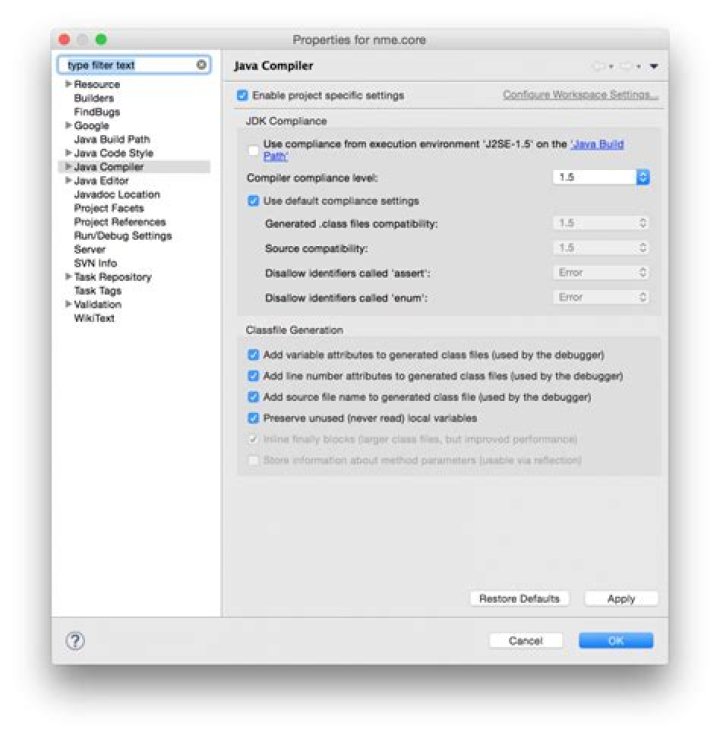 Java Compiler Settings