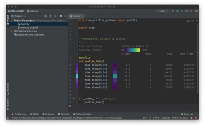 Line Profiler Pycharm results