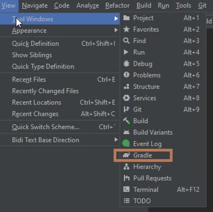 Navigate to the Gradle tab at the right side of Android Studio 
