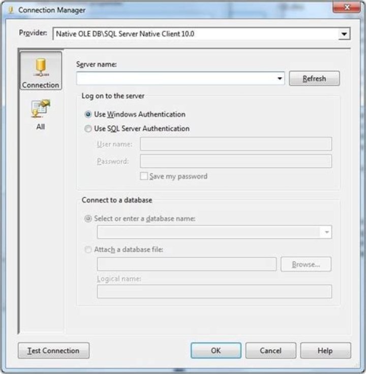OLE DB Destination Connection Manager