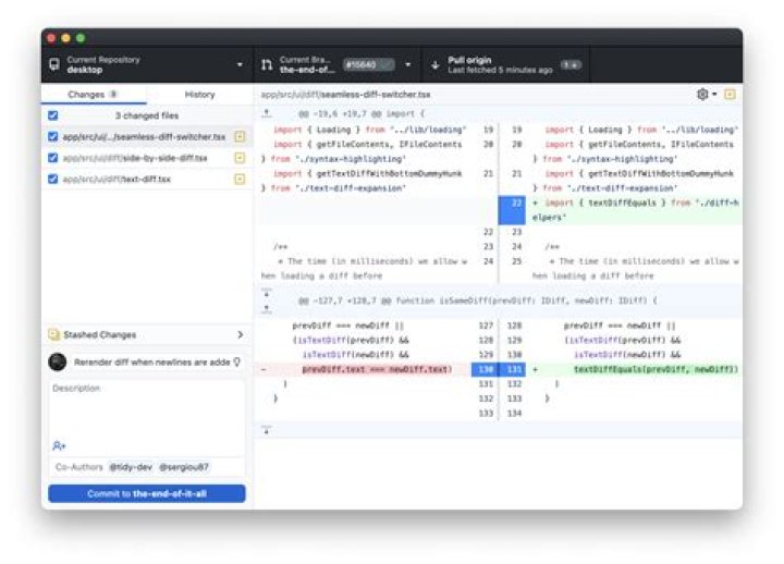 Screenshot of git log