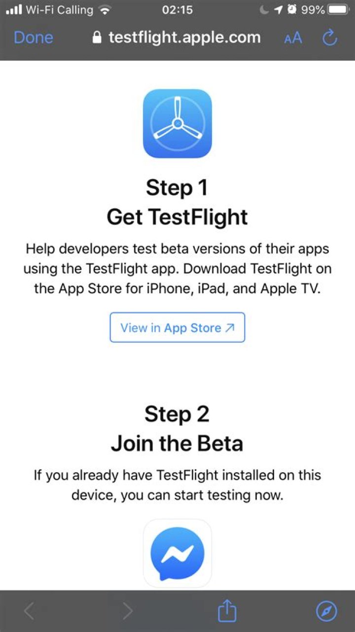 screenshot of testflight sign up