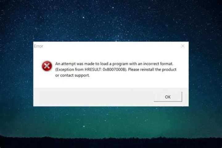 Screenshot showing error