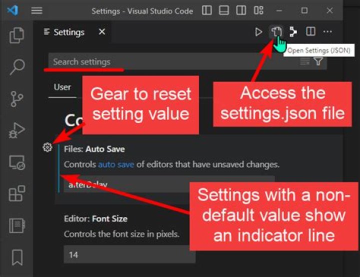 Settings on VS Code menu