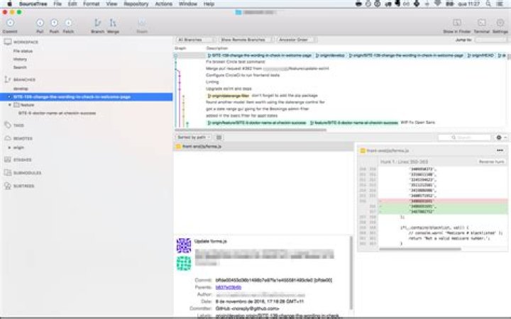 Sourcetree window with the Stashes section expanded and changes right-clicked with Apply Stash highlighted