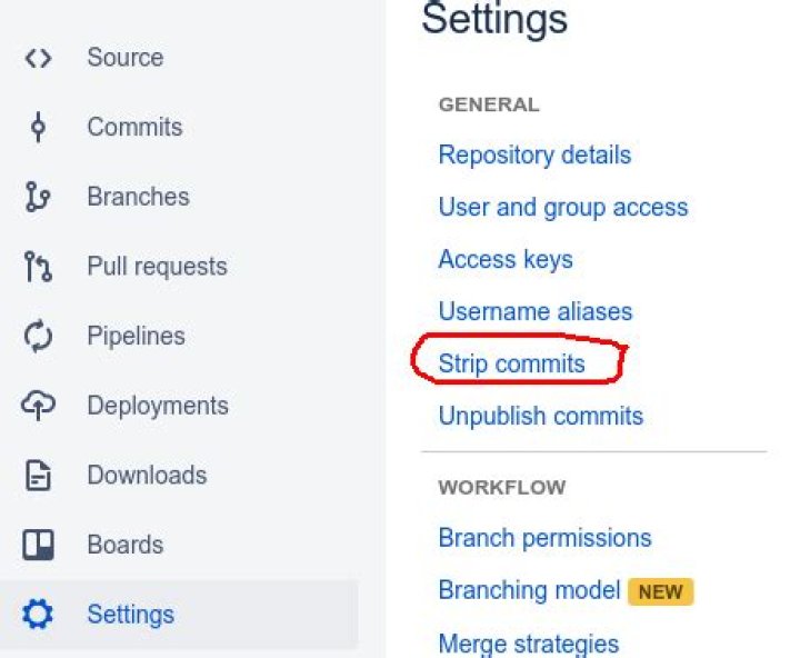 Strip commits link in bitbucket settings
