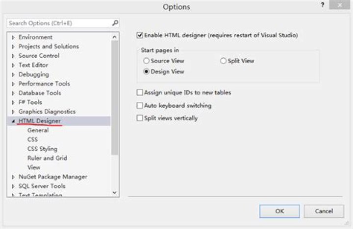 There is a HTML Designer options node!