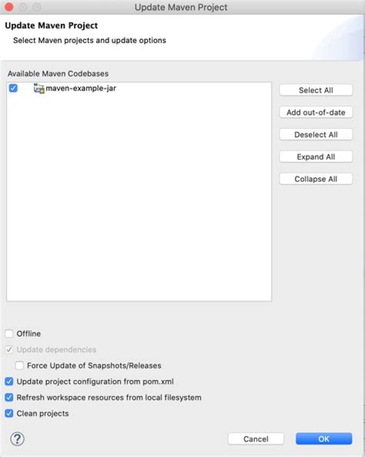 Update Maven Project Dialog Box