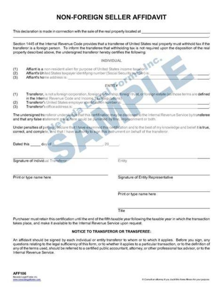 What is seller's affidavit of nonforeign status?