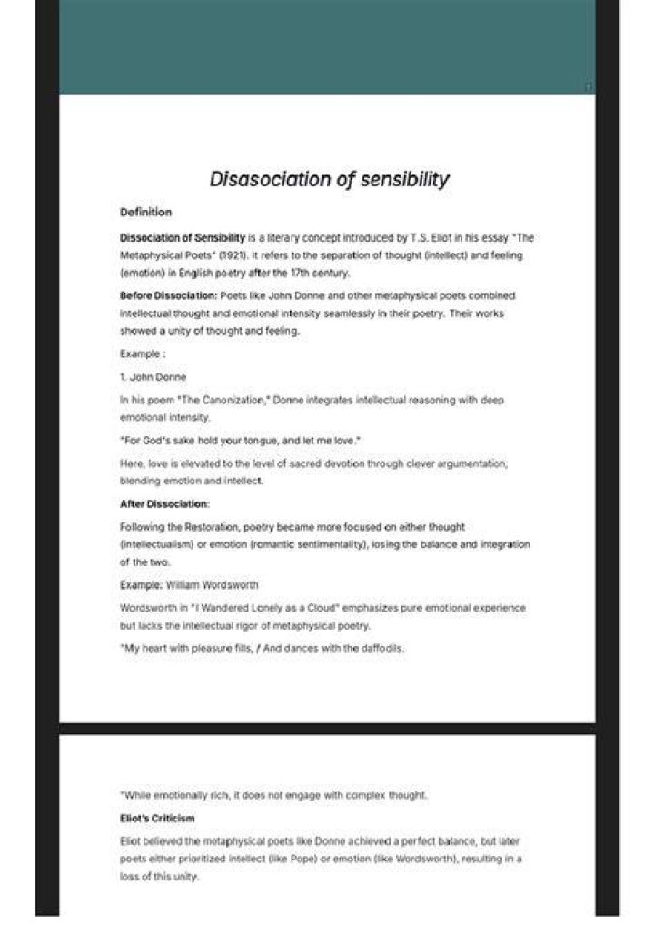 Who used dissociation of sensibility?