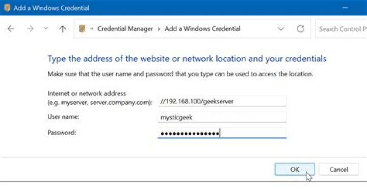 Windows credentials menu